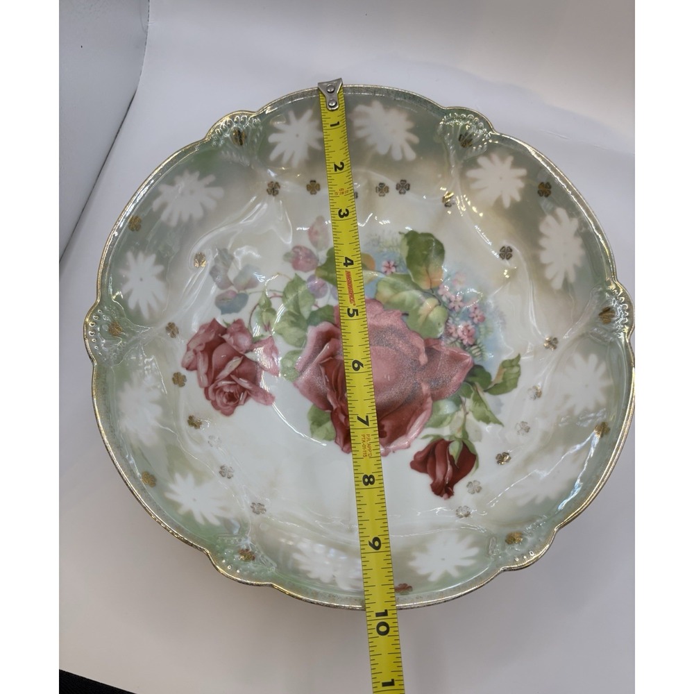 Set of 2 Vintage Porcelain Floral Serving Bowls Red Roses Pansies Gold Rim Vntg - Picture 12 of 15